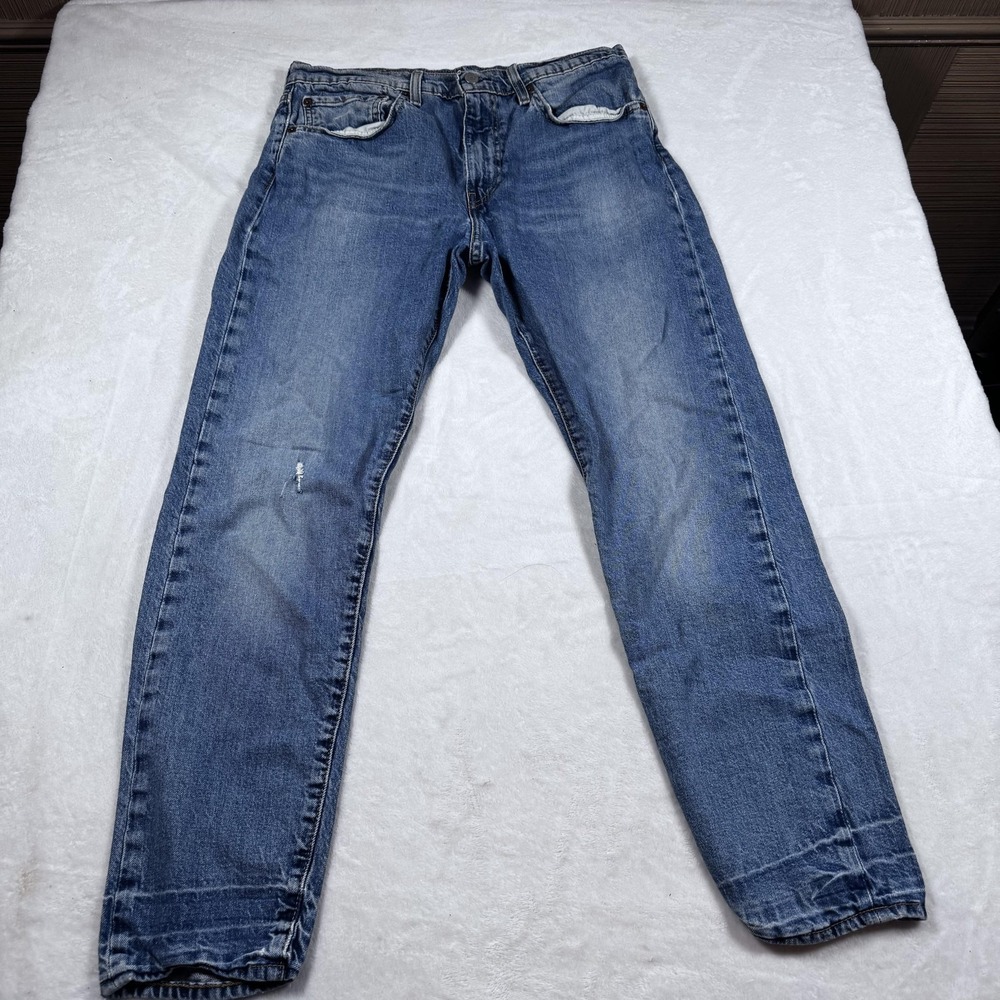 Levi's Premium Jeans Mens 34x29 Blue Medium Wash Straight Leg Denim Distressed
